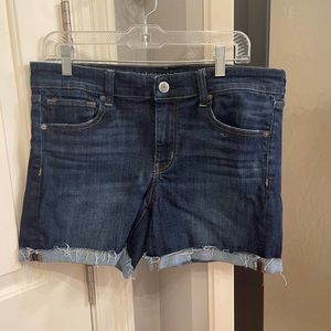 American Eagle Next Level Stretch Midi Dark Distressed Denim Shorts - size 14